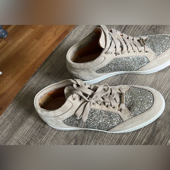Jimmy Choo Shoes - Jimmy Choo Brown/Gold Suede and Coarse Glitter Miami Sneakers Size 38